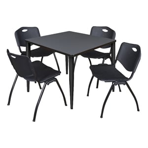 Scranton & Co 42&quot Gray Table with Black Base & 4 Black Contour Chairs