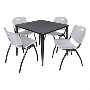 Scranton & Co 42&quot Square Gray Table with Black Base & 4 Gray Contour Chairs
