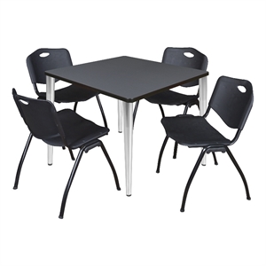Scranton & Co 42&quot Square Gray Table & 4 Black Contour Chairs on Chrome Base