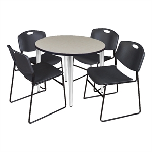Scranton & Co 36&quot Round Maple Table with Chrome Base & 4 Black Poly Chairs