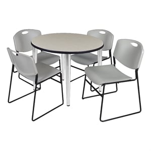Scranton & Co 36&quot Round Maple Table with Chrome Base and 4 Gray Poly Chairs