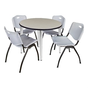 Scranton & Co 36&quot Round Maple Table & 4 Gray Contour Chairs on Chrome Base