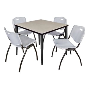 Scranton & Co 42&quot Maple Table with Black Base & 4 Gray Contour Chairs