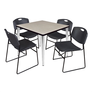Scranton & Co 42&quot Square Maple Table with Chrome Base & 4 Black Poly Chairs