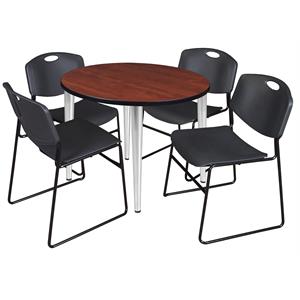 Scranton & Co 42&quot Round Cherry Table with Chrome Base & 4 Black Poly Chairs
