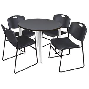 Scranton & Co 42&quot Round Gray Table with Chrome Base and 4 Black Poly Chairs