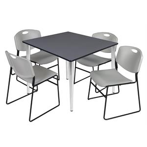 Scranton & Co 48&quot Square Gray Table with Chrome Base and 4 Gray Poly Chairs