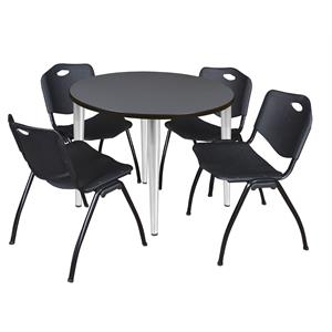 Scranton & Co 42&quot Round Gray Table & 4 Black Contour Chairs on Chrome Base