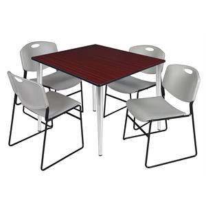 Scranton & Co 48&quot Square Mahogany Table & 4 Gray Poly Chairs on Chrome Base