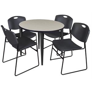 Scranton & Co 42&quot Round Maple Table with Black Base and 4 Black Poly Chairs