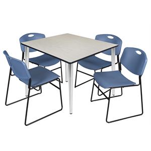 Scranton & Co 48&quot Square Maple Table with Chrome Base & 4 Blue Poly Chairs