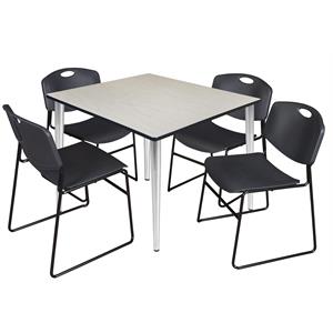Scranton & Co 48&quot Square Maple Table with Chrome Base & 4 Black Poly Chairs