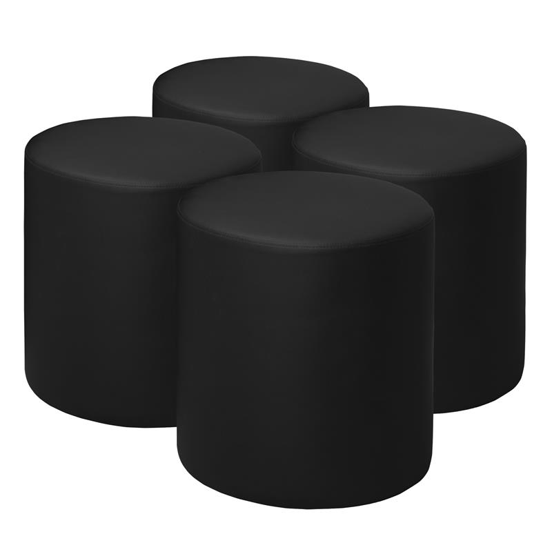 Scranton & Co Plush Round Vinyl Ottoman Set of 4 with Glides in Black