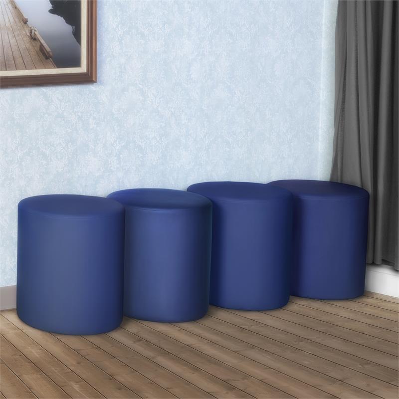 Scranton & Co Plush Round Vinyl Ottoman Set of 4 with Glides in Naval Blue