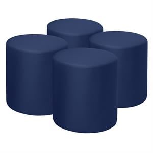 Scranton & Co Plush Round Vinyl Ottoman Set of 4 with Glides in Naval Blue