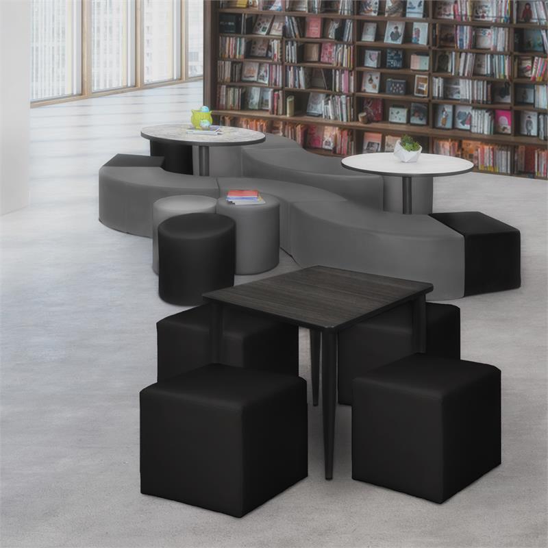 Scranton & Co Plush Curved Vinyl Ottoman Set of 4 with Glides in Gray