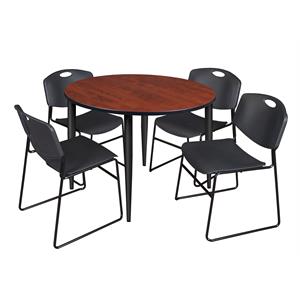 Scranton & Co 48&quot Round Cherry Table with Black Base & 4 Black Poly Chairs