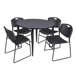 Scranton & Co 48&quot Round Gray Table with Black Base and 4 Black Poly Chairs