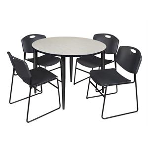 Scranton & Co 48&quot Round Maple Table with Black Base and 4 Black Poly Chairs