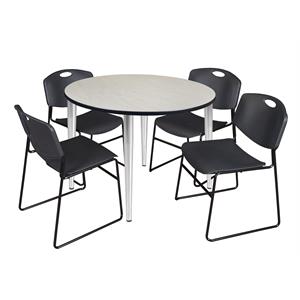 Scranton & Co 48&quot Round Maple Table with Chrome Base & 4 Black Poly Chairs