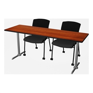Scranton & Co 72&quot x 24&quot Gray T-Base Table in Cherry & 2 Mesh Chairs