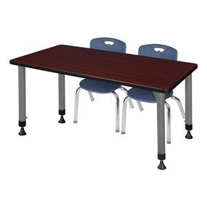 Scranton & Co 48 x 24&quot Adjustable Mahogany Table & 2 Blue 12&quot Chairs