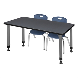 Scranton & Co 48 x 24&quot Adjustable Gray-Top Table & 2 Blue 12&quot Chairs