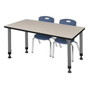 Scranton & Co 48 x 24&quot Adjustable Maple Table & 2 Blue 12&quot Chairs