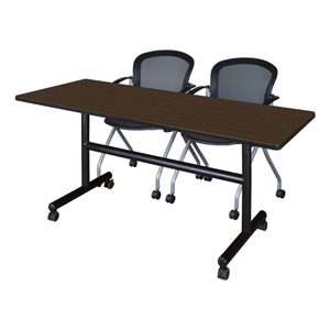 Scranton & Co 60 x 24&quot Neo Walnut Flip-Top Table & 2 Mesh Nesting Chairs
