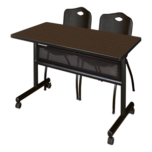 Scranton & Co 48 x 24&quot Neo Walnut Flip-Top Table & 2 Black Plastic Chairs