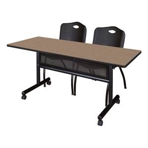Scranton & Co 60 x 30&quot Noble Oak Flip-Top Table & 2 Black Plastic Chairs