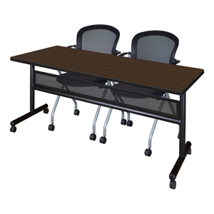 Scranton & Co 72 x 30&quot Neo Walnut Flip-Top Table & 2 Mesh Nesting Chairs