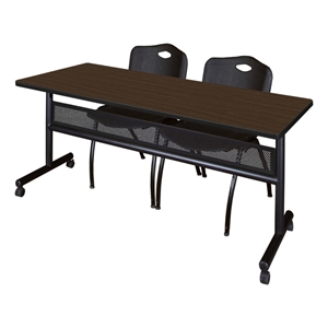 Scranton & Co 72 x 30&quot Neo Walnut Flip-Top Table & 2 Black Plastic Chairs