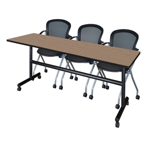 Scranton & Co 84 x 24&quot Noble Oak Flip-Top Table & 2 Mesh Nesting Chairs