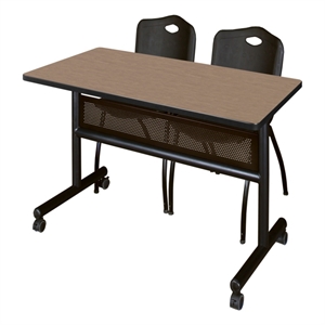 Scranton & Co 48 x 24&quot Oak Flip-Top Nesting Table & 2 Black Plastic Chairs