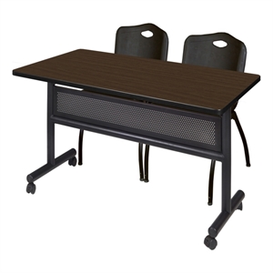 Scranton & Co 48 x 30&quot Neo Walnut Flip-Top Table & 2 Black Plastic Chairs