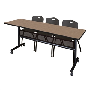 Scranton & Co 84 x 24&quot Noble Oak Flip-Top Table & 3 Black Plastic Chairs