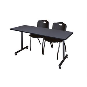 Scranton & Co 60 x 24&quot Gray Mobile Table & 2 Black Plastic Chairs