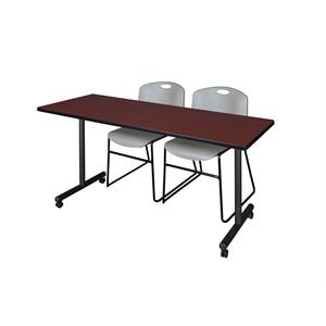 Scranton & Co 60 x 24&quot Mahogany Mobile Training Table & 2 Gray Poly Chairs