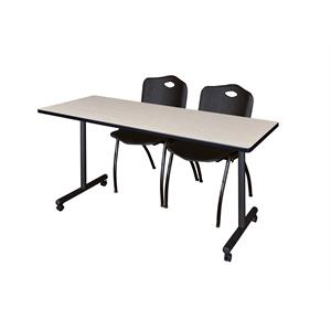 Scranton & Co 60 x 24&quot Maple Mobile Table & 2 Black Plastic Chairs