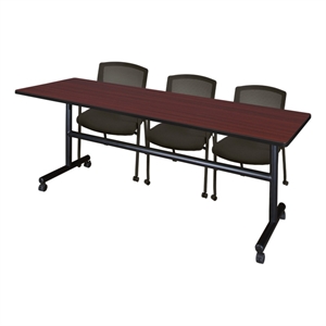 Scranton & Co 84 x 24&quot Mahogany Flip-Top Table & 2 Mesh Guest Chairs