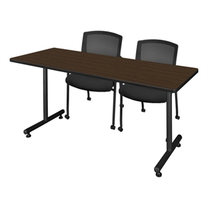Scranton & Co 66 x 24&quot Neo Walnut T-Base Table & 2 Mesh Guest Chairs