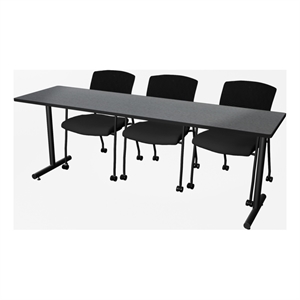 Scranton & Co 84 x 24&quot Gray T-Base Table & 2 Mesh Guest Chairs