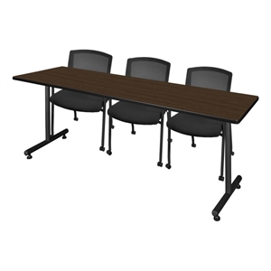 Scranton & Co 84 x 24&quot Neo Walnut T-Base Table & 3 Mesh Guest Chairs