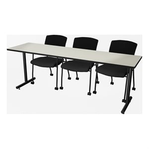 Scranton & Co 84 x 24&quot Maple T-Base Table & 2 Mesh Guest Chairs