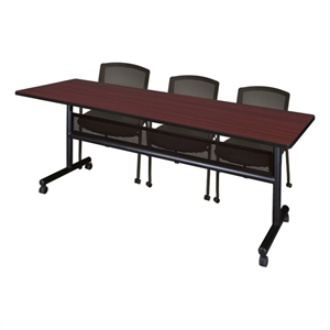 Scranton & Co 84 x 24&quot Mahogany Flip-Top Nesting Table & 2 Mesh Chairs