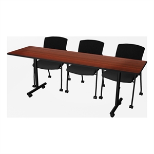 Scranton & Co 84 x 24&quot Mahogany Mobile T-Base Table & 2 Mesh Guest Chairs