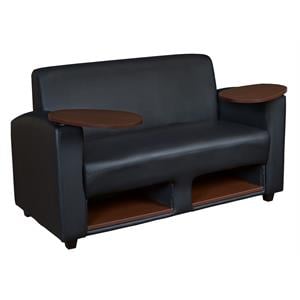 Scranton & Co Tablet Arm Loveseat with Storage Shelf in Black and Java