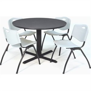 Scranton & Co 36&quot Round Gray Lunchroom Table & 4 Gray Plastic Chairs