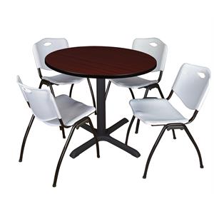 Scranton & Co 36&quot Round Mahogany Lunchroom Table & 4 Gray Plastic Chairs